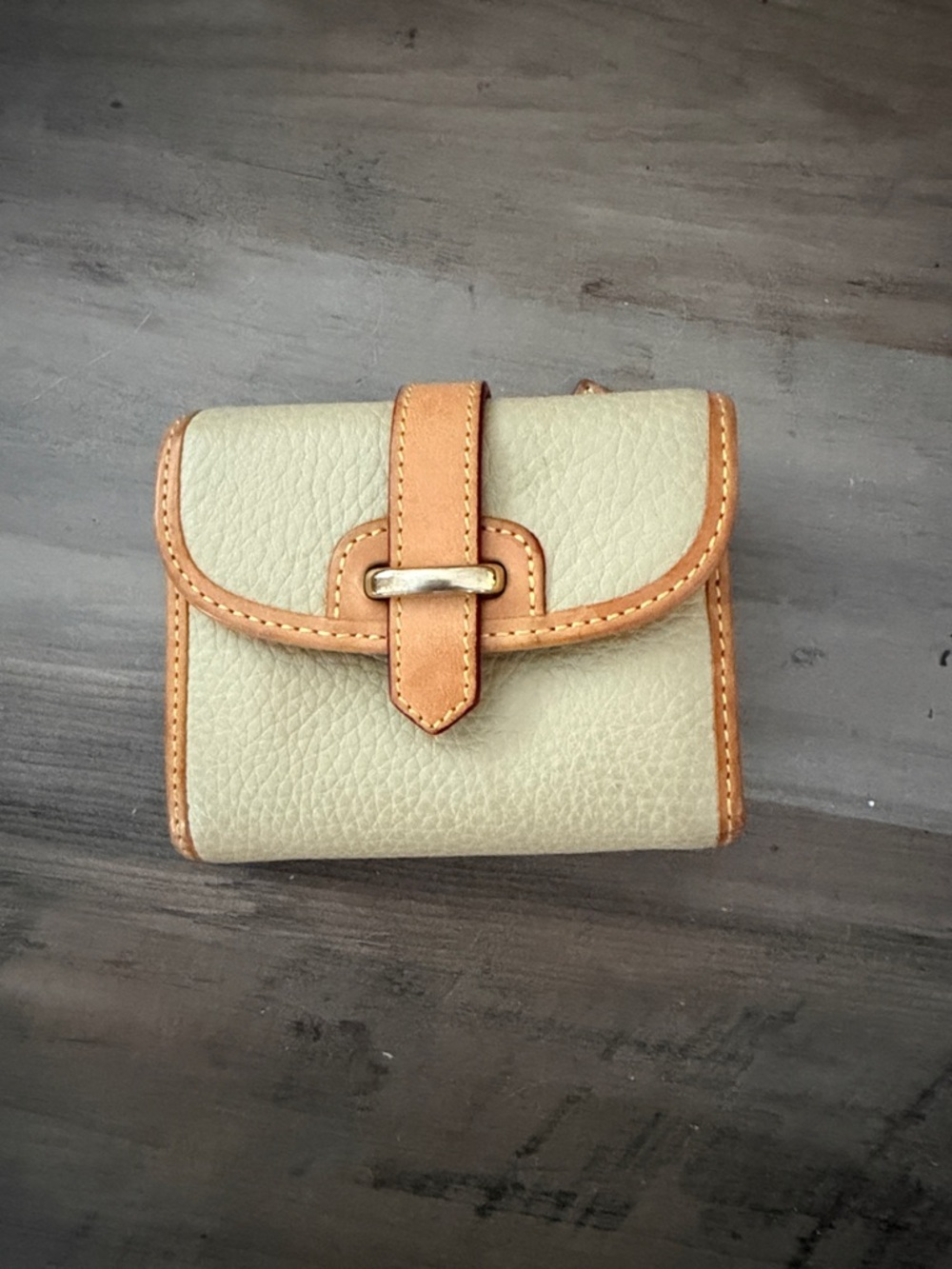 Dooney & Bourke Cream and Tan Pebbled Leather Wallet